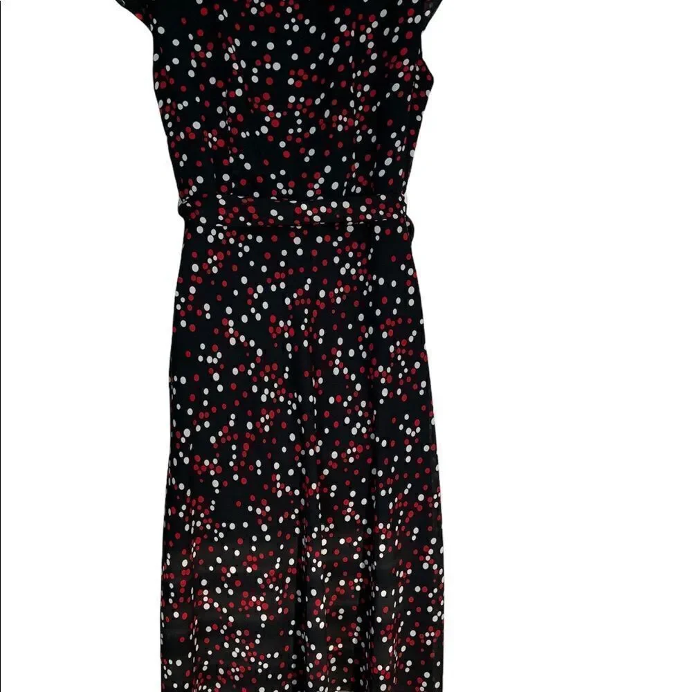 Jonathan Martin Black Polka Dot V-Neck Multicolor Midi dress Size 10